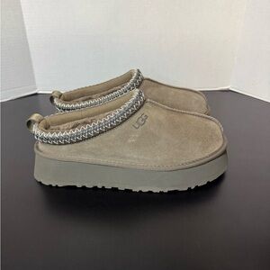 UGG Taupe Suede Slip-On Platform Mules with Braided Collar